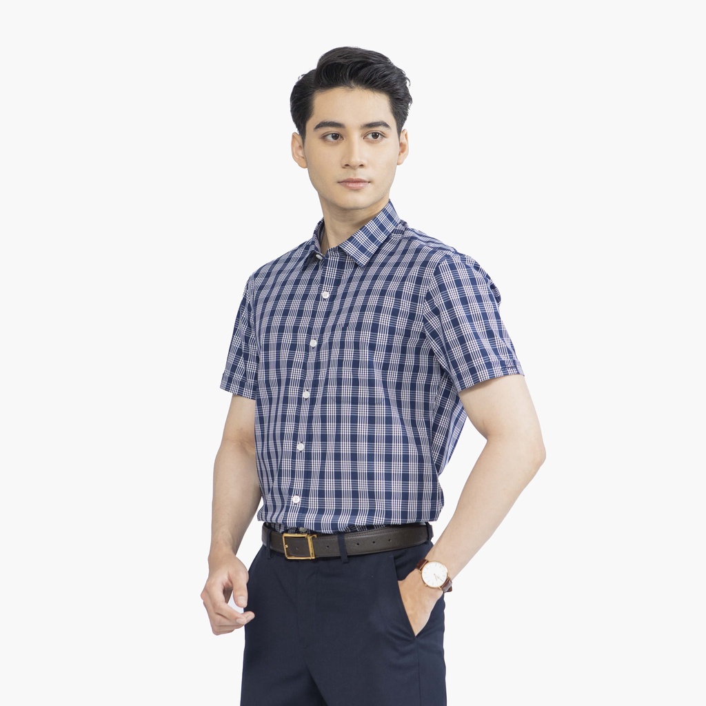 [MẪU MỚI] Áo sơ mi nam ngắn tay ARISTINO họa tiết kẻ ô xanh trắng lịch lãm, chất liệu Bamboo thoáng mát - ASS319S2