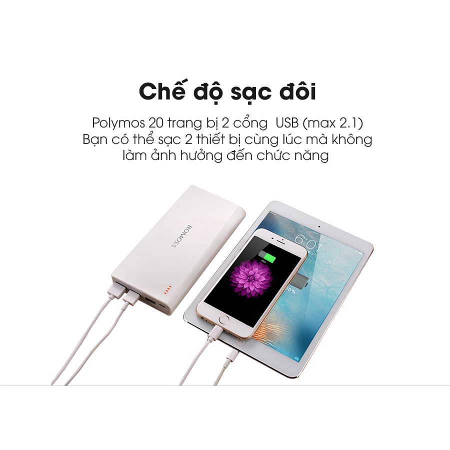 Pin sạc dự phòng ROMOSS Polymos 20000mAh (Trắng)