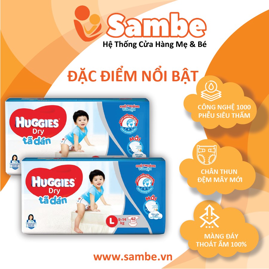 Tã Dán Huggies Size L 42 Miếng / 68 Miếng - Hàng Chính Hãng