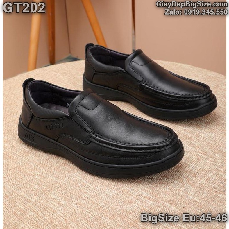 Giày tây lười công sở, giày xỏ da bò big size cỡ lớn Eu:45-46 cho nam cao to chân ú bè - GT202