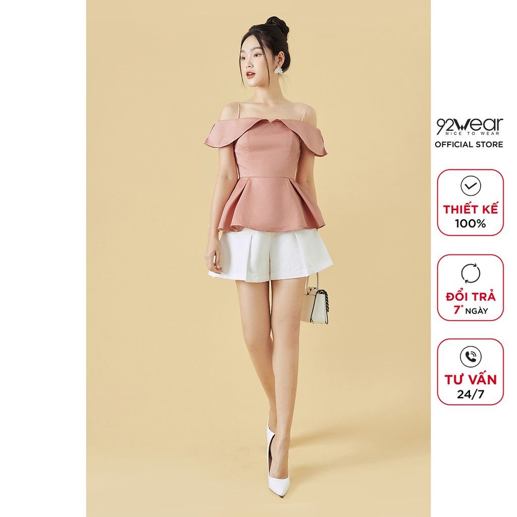 Áo kiểu nữ peplum 92WEAR thiết kế trễ vai gợi cảm, chất tafta cao cấp ASA1520