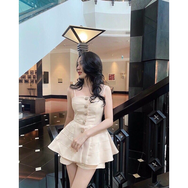 Set áo 2 day cúc đính đá eo bo vân vạt xoè