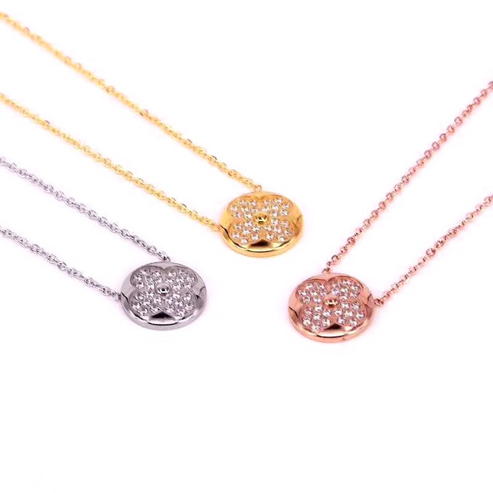 Dây chuyền nữ titan cao cấp hoa L V đính đá siêu đẹp, bền màu, chuẩn thời trang