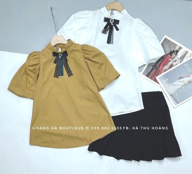 [Mã FAMARAL1 giảm 10K đơn 50K] Áo sơ mi cộc tay bồng kèm tag nơ | BigBuy360 - bigbuy360.vn