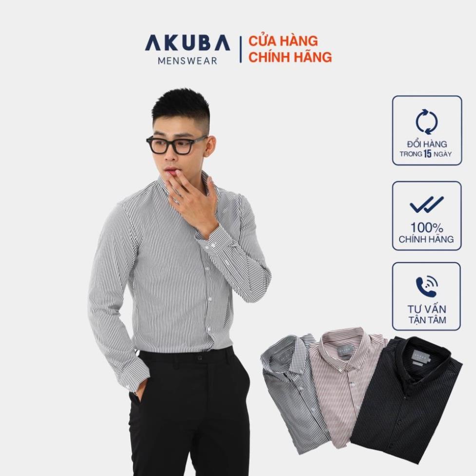 Áo sơ mi nam AKUBA tay dài vải kate ford korea form ôm vừa tinh tế trẻ trung| 02A925 -K(&1 !