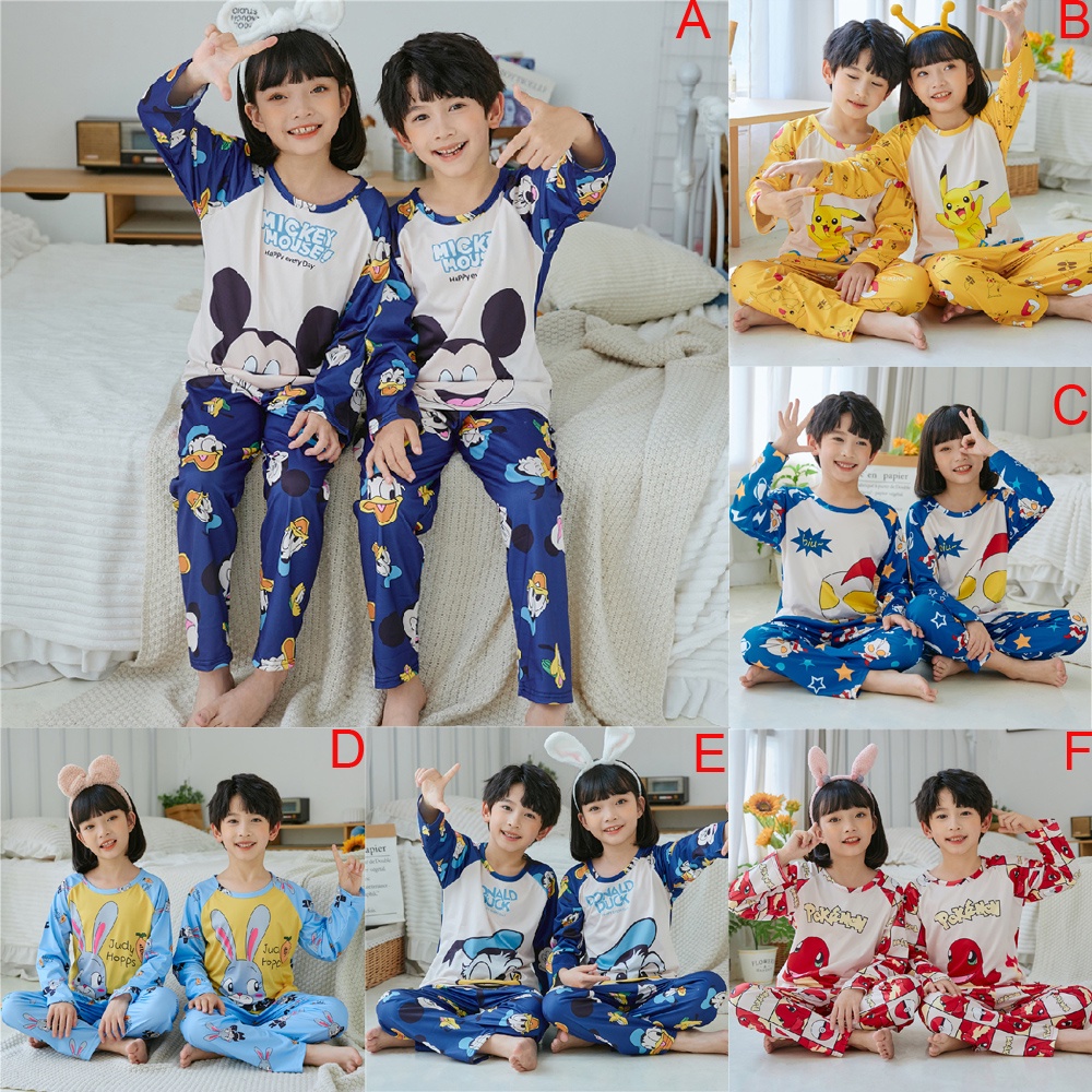 Bộ Đồ Ngủ Tay Dài Chất Liệu Cotton In Họa Tiết Hoạt Hình Xinh Xắn Cho Bé Gái