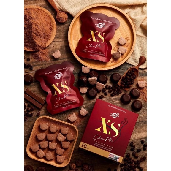 KẸO SOCOLA GIẢM CÂN ĐAN MẠCH XS PLUS MẪU MỚI tặng kèm 1 hộp Detox Rau Củ chính hãng