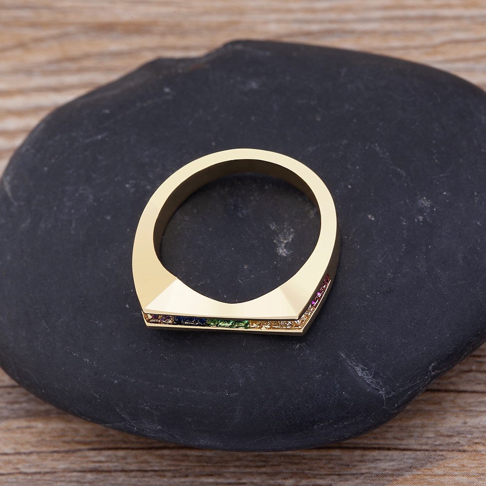 Nhẫn Đính Đá Zircon Màu Cầu Vồng Thiết Kế Mới Thời Trang Dành Cho Nữ