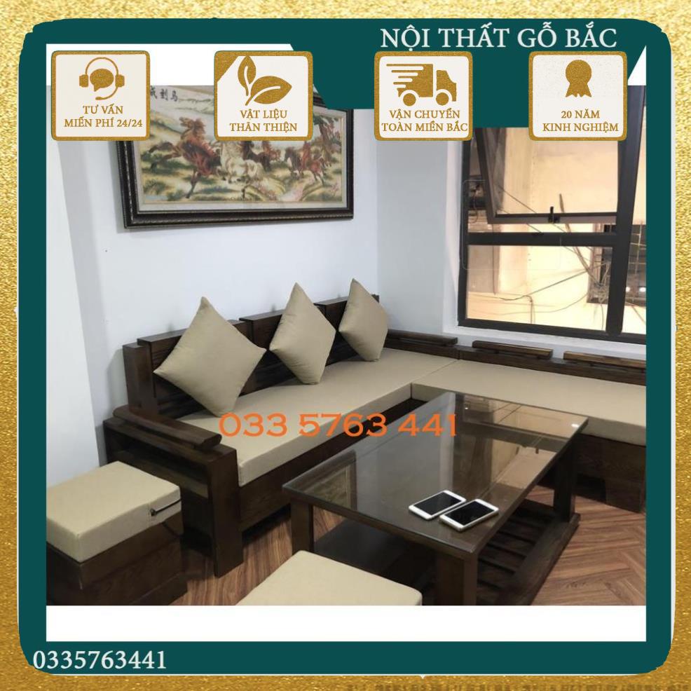 Sofa mini cho phòng khách vừa và nhỏ, góc L kích thước 2mx1m8 kèm đôn ngồi di động