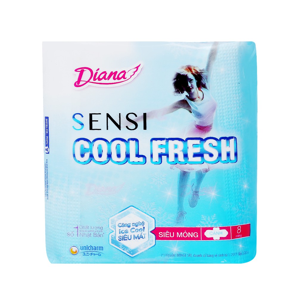 Băng vệ sinh Diana Sensi Cool Fresh siêu mát có cánh 8 miếng