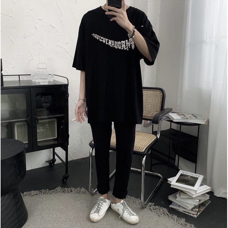 ÁO THUN TAY LỠ COTTON IN HOA CÚC FORM UNISEX (kèm hình chụp thật)