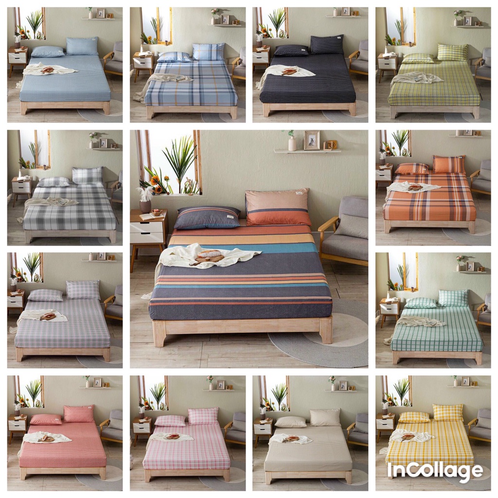 ( Rẻ Vô Địch ) Bộ Ga Gối Cotton Tici Kẻ Hàn Quốc