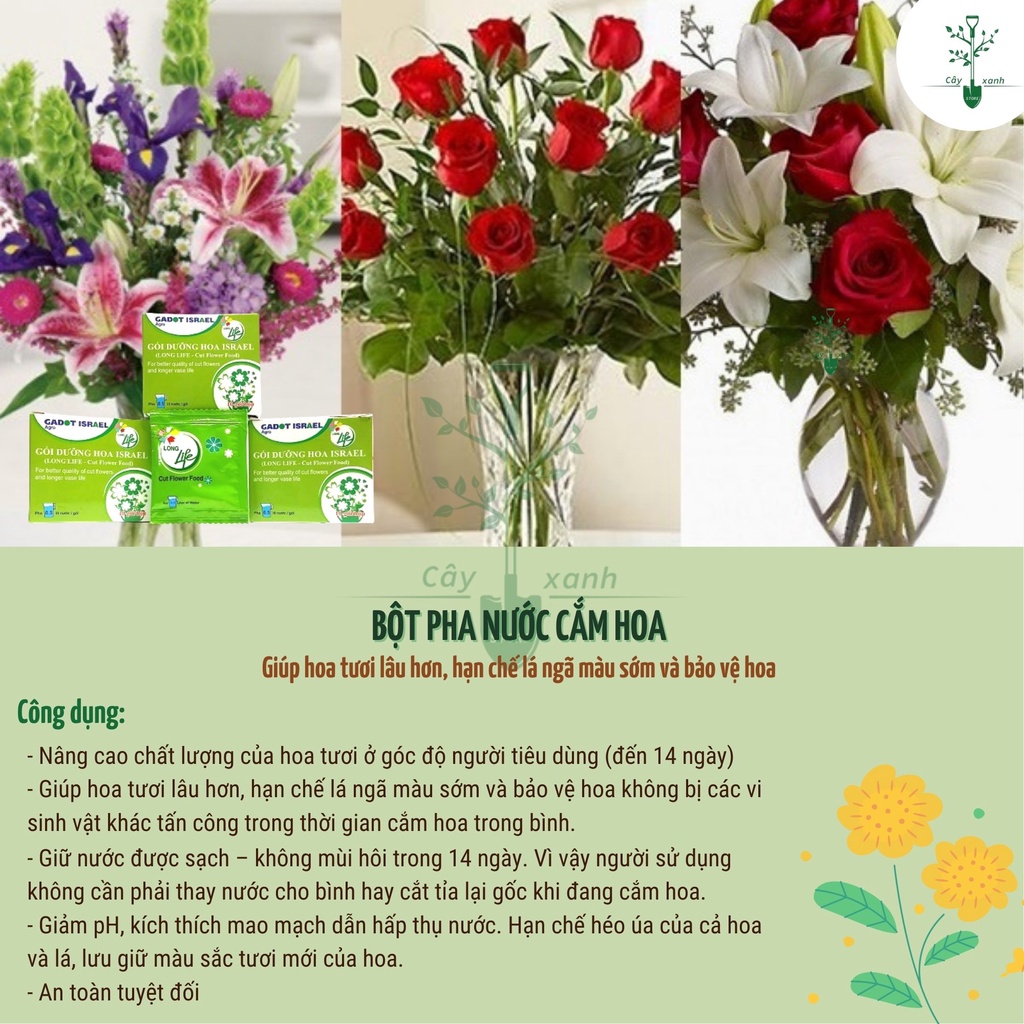 1 Hộp 10 Gói Bột Pha Nước Cắm Hoa Tươi Lâu Long Life - Bột Dưỡng Hoa Không Héo, Lâu Tàn, Không Thối Nước