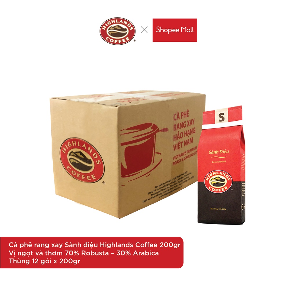 [TẶNG 2 GÓI] Cà phê rang xay Sành điệu Highlands Coffee 200g - vị ngọt và thơm từ Robusta và Arabica - KHI MUA 10 GÓI