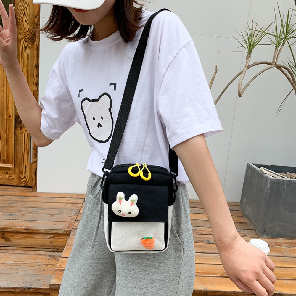 Túi Đeo Chéo Vải Canvas Mini Cho Nữ Kèm Phụ Kiện Siêu Dễ Thương Cute Đi Học Đi Chơi Phong Cách Hàn Quốc