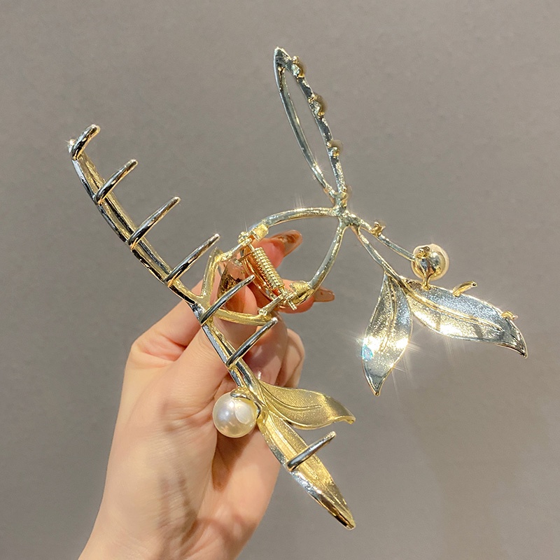 Kẹp Tóc Kim Loại Đính Hạt Ngọc Trai Màu Xanh Dương Thời Trang