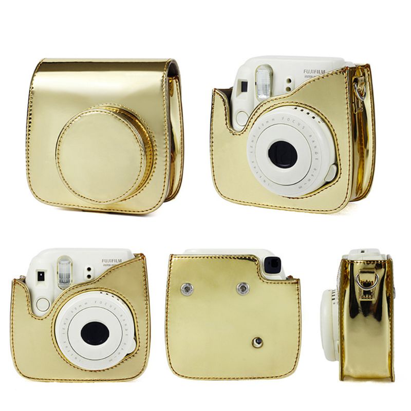 Zzz Túi Đựng Máy Ảnh Màu Vàng Tráng Gương Sáng Bóng Có Dây Đeo Vai