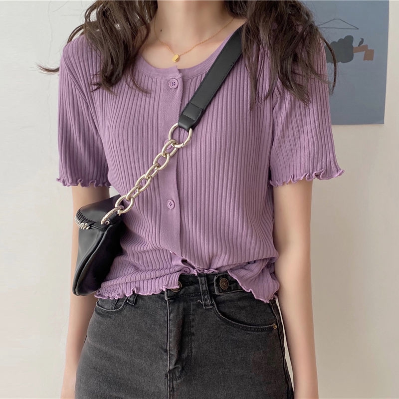 Áo Cardigan Dệt Kim Mỏng Tay Lửng Cổ Tròn Màu Trơn Dễ Phối Đồ Thời Trang Mùa Hè Cho Nữ