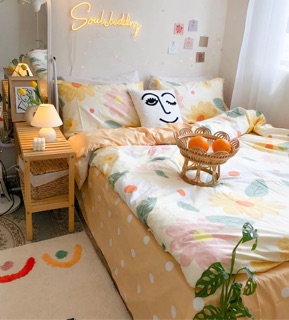 Set ga gối cotton living hoa vàng