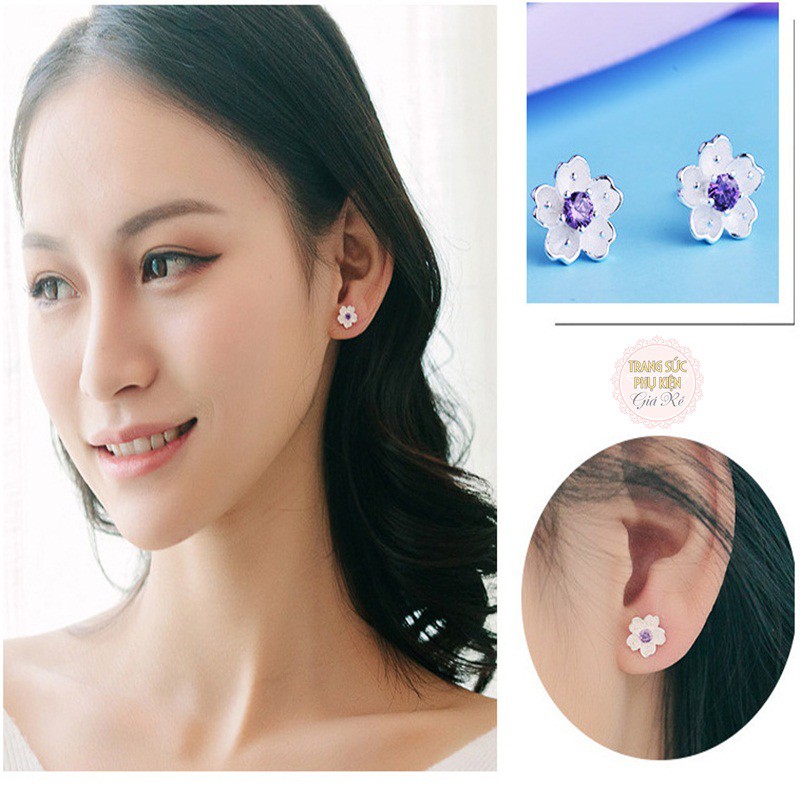 Bông tai hoa anh đào nhụy tím bạc S925 cực xinh - HT177