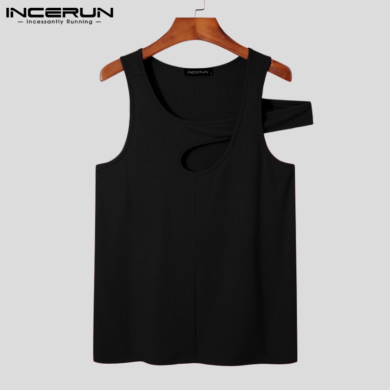 Áo thun INCERUN không tay dáng ôm vừa vặn màu trơn khoét lỗ rỗng gợi cảm thời trang mùa hè cho nam