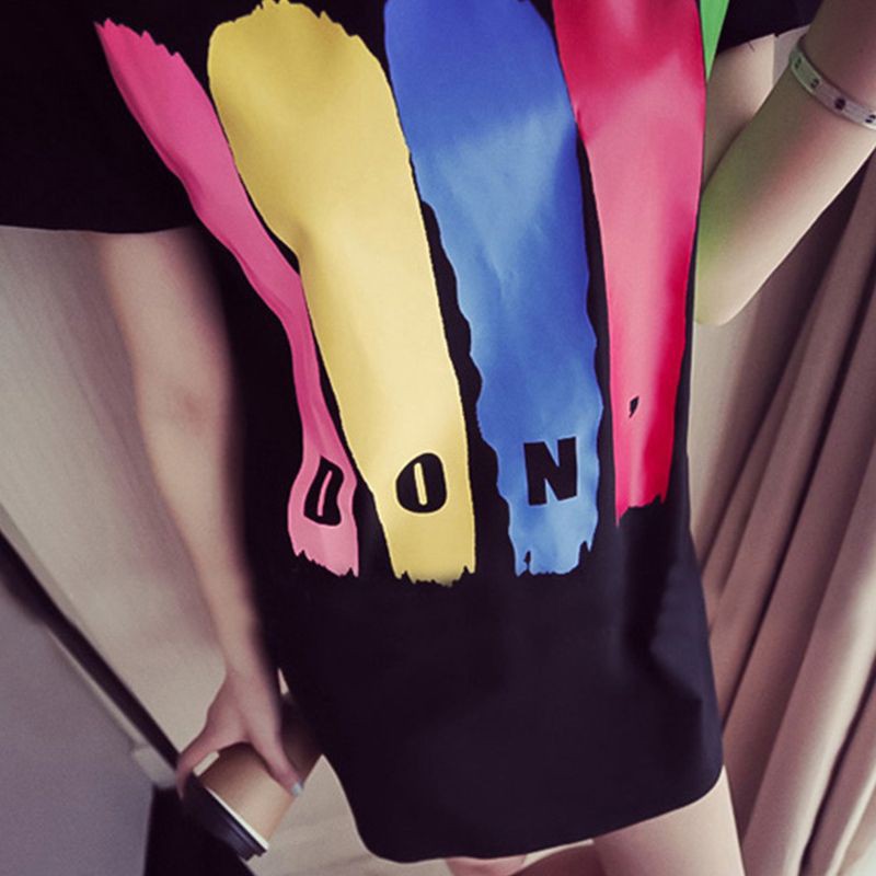 Đầm nữ dài đến đầu gối in họa tiết chữ thời trang mùa hè cho nữ