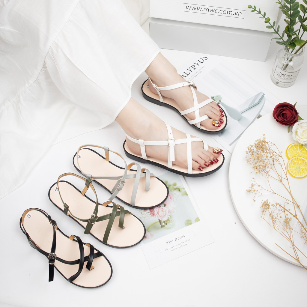 [Mã FAMARAL2 giảm 10K đơn 50K] Giày sandal nữ MWC sandal xỏ ngón đế bệt dây chéo tạo kiểu cho nữ siêu xinh NUSD- 2588