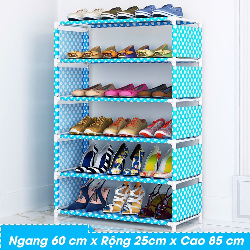 Kệ giày nhựa lắp ghép để giầy 5 tầng bằng vải đựng giầy dép đa năng lắp ráp khung inox sk295