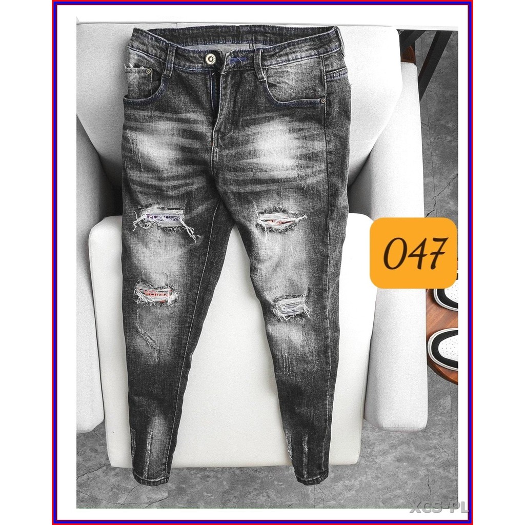 Quần jean nam rách cực đẹp có hai màu 047 &amp; 147 không xù lông, không ra màu, chất giãn tốt 147-K3.1