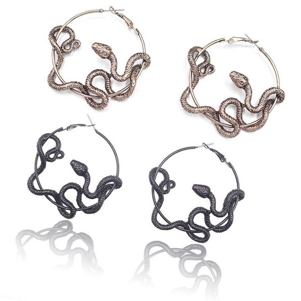 CLEVER 2Pairs Women Men Circle Ear Stud New Snake Dangle Hoop Earrings Fashion Accessories Party Gothic Jewelry Hot Black