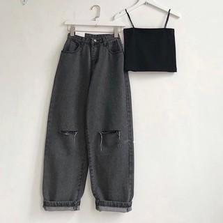🌀Quần Baggy Jeans Lưng Cao Rách Gối
