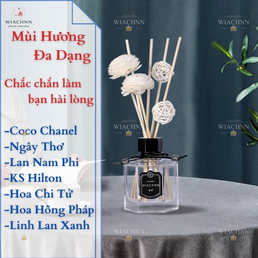 (Chai Lớn 120ML) Tinh Dầu Thơm Phòng Thiên Nhiên WIACHNN Lục Giác Que Gỗ Tự Khuếch Tán Khử Mùi Không Khí 6C120