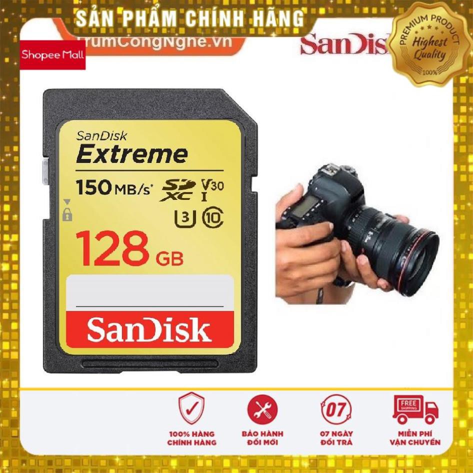Thẻ Nhớ Máy Ảnh 128GB SDXC Sandisk Extreme Class10 U3 150MB/S Tốc độ cao