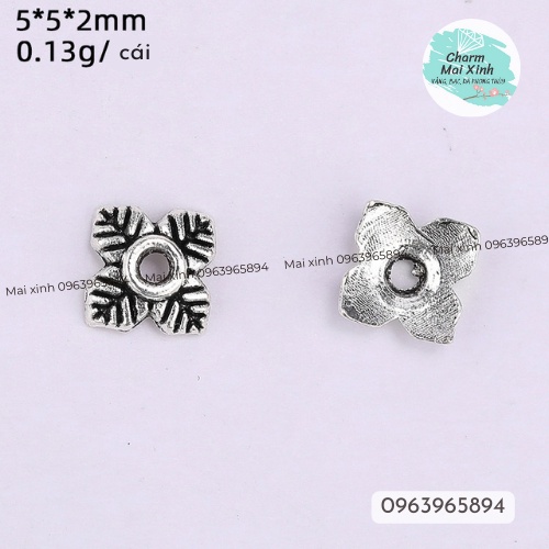 Charm Chặn Bạc, Đế Hoa Úp Hạt Vòng Tay - phụ kiện vòng tay tự làm handmade