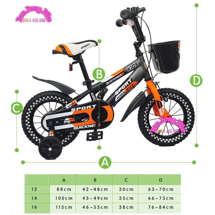 Xe đạp trẻ em Sport kiểu dáng thể thao cho bé trai 12-14-16inch ( bé từ 2-7 tuổi) | Bon.Bong.Bike |