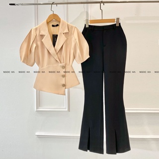 (Close) Áo vest nữ kiểu tay bấu mí phồng tà áo vest nữ công sở  NGỌC HÀ Design A013