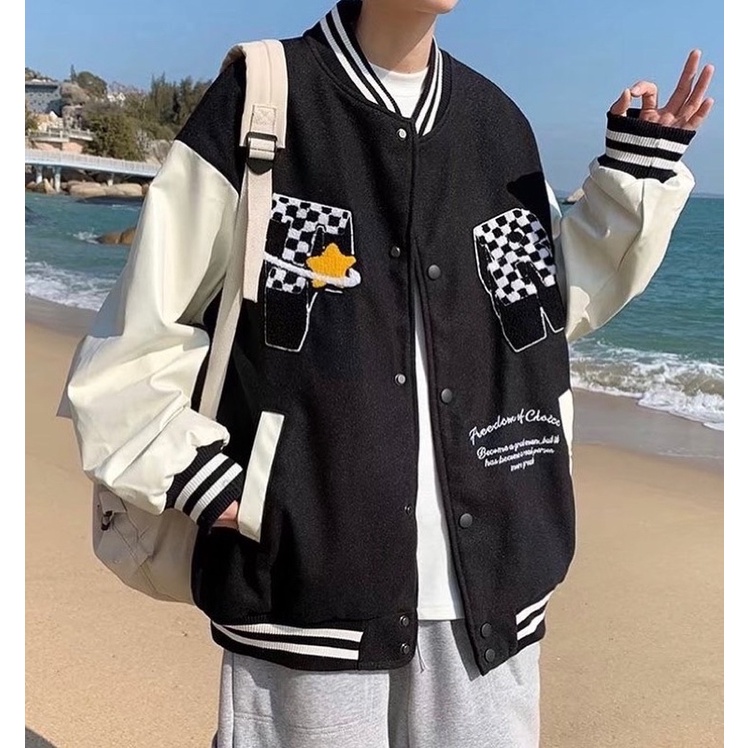 Áo khoác varsity nam nữ,in chữ T thiết kế dày dặn 2 màu