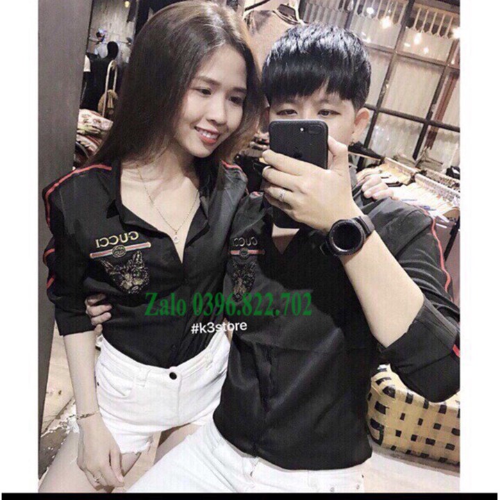 Áo sơ mi nam nữ GUCCCI thêu mèo - áo sơ mi cặp đẹp = giá bán 1 áo | BigBuy360 - bigbuy360.vn