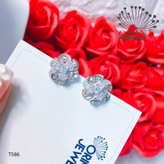 Bông tai hoa xoáy trắng đính đá thiết kế cao cấp Orin T586