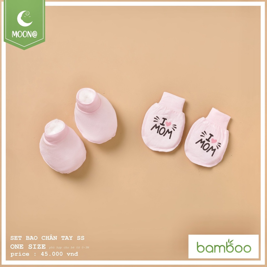 Bao tay chân và mũ Moon họa tiết chất cotton cao cấp cho bé