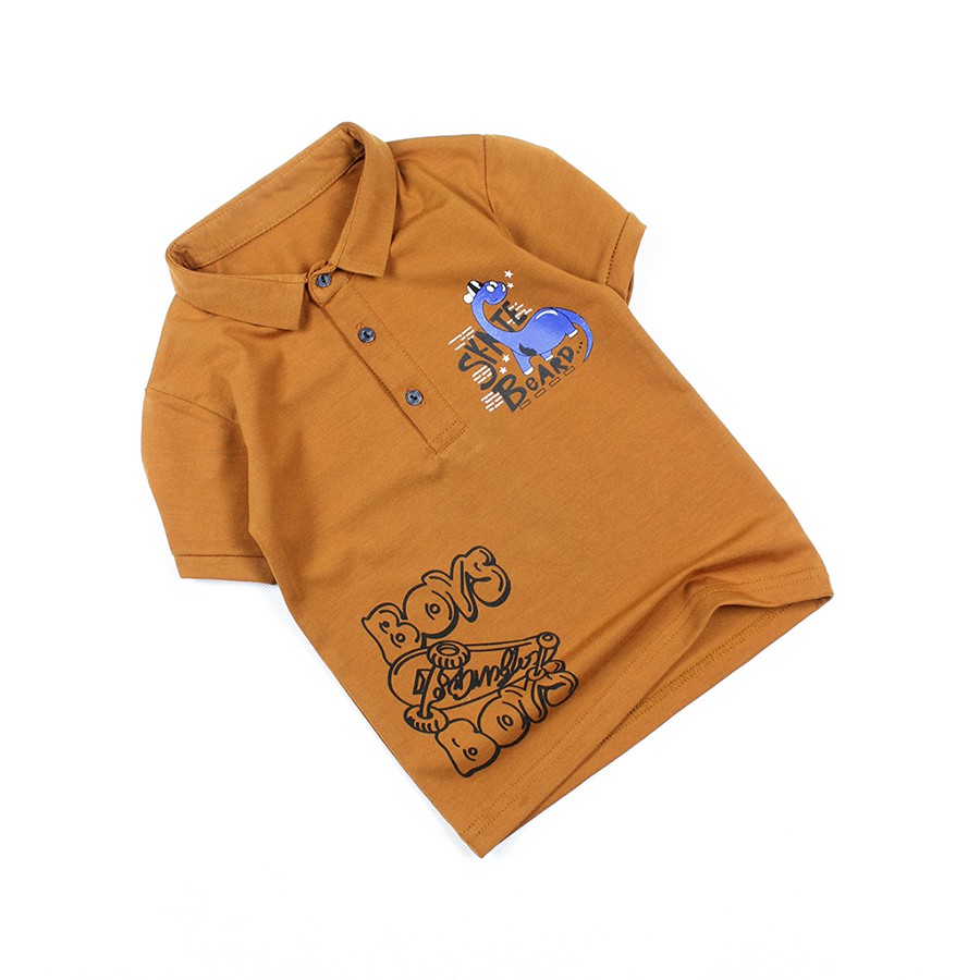 Áo thun bé trai size nhí nâu in khủng long casual tay ngắn cổ bẻ 6 tháng đên 7 tuổi từ 8 đến 22 kg chất đẹp 05568