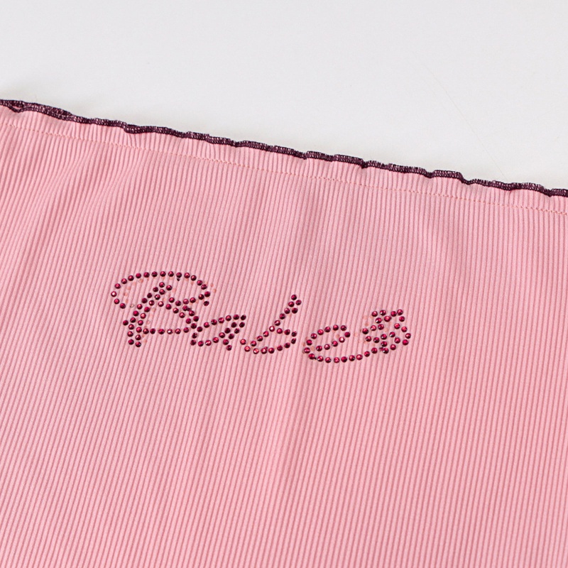 Brroa Set 2 Áo Croptop Dệt Kim Hở Vai Mini Ôm Dáng Phối Dây Rút Đính Đá Chữ Thời Trang Quyến Rũ Cho Nữ