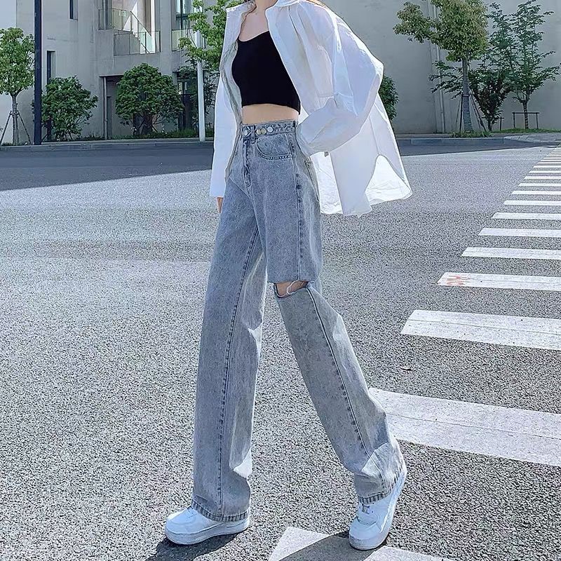 Quần Jean Ống Rộng Mỏng Ống Thẳng Lưng Cao Mẫu Mới 2022 Thời Trang Mùa Hè