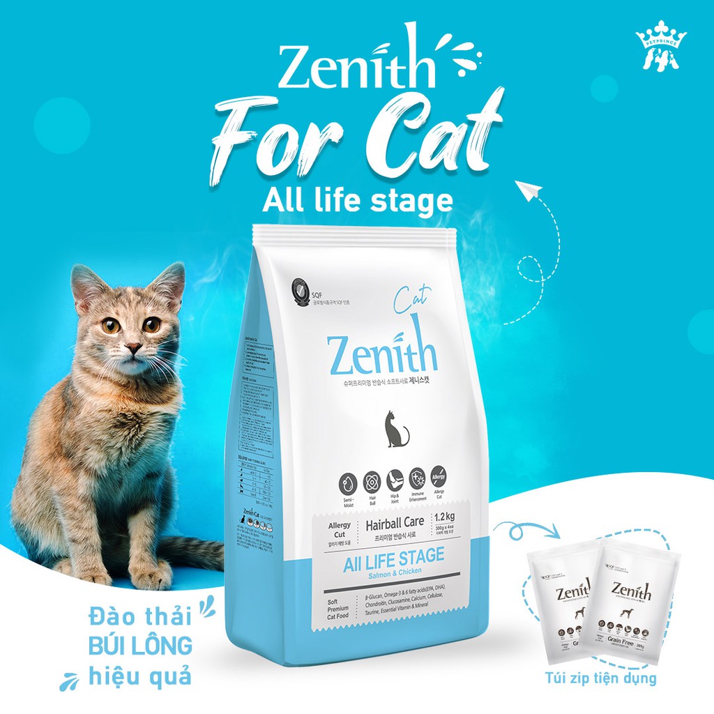 Thức ăn hạt mềm cho mèo Zenith cat hairball túi 300g - Bivido