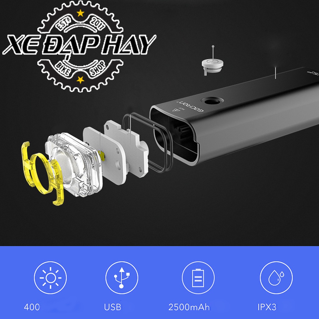 Đèn Pha Xe Đạp Gaciron V9C -800 Lumen LED Siêu Sáng | Pin 2500 mAh, Sạc USB, Chống Nước Mưa | Sáng Tối Đa 8 Giờ