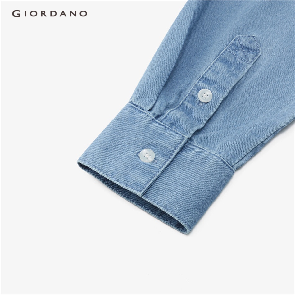Áo sơ mi denim GIORDANO 13042882 dài tay đã được giặt sạch thời trang thường ngày cho nam