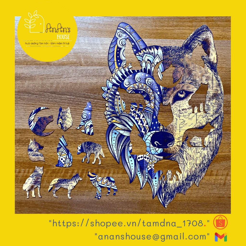Puzzle Bộ Xếp Hình Gỗ bởi PLUZZLE - Hình Đầu Sói