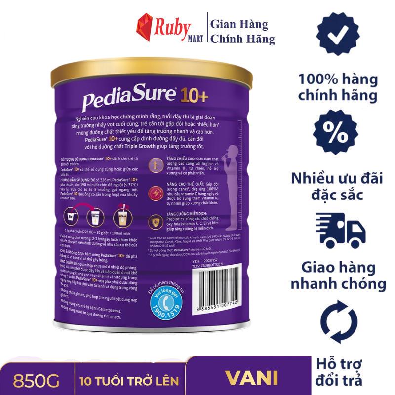 [Date T7/24] Sữa bột Pediasure 10+ Hương Vani 850g dành cho trẻ từ 10 tuổi trở lên