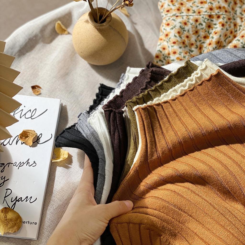  Áo sweater dệt kim tay dài cổ cao gân sọc màu trơn thời trang thu đông cá tính | BigBuy360 - bigbuy360.vn