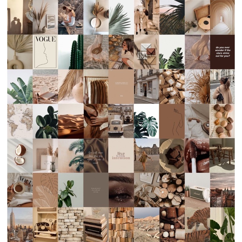 Wall collage dán tường trang trí phòng ngủ cực chất- tone nâu boho